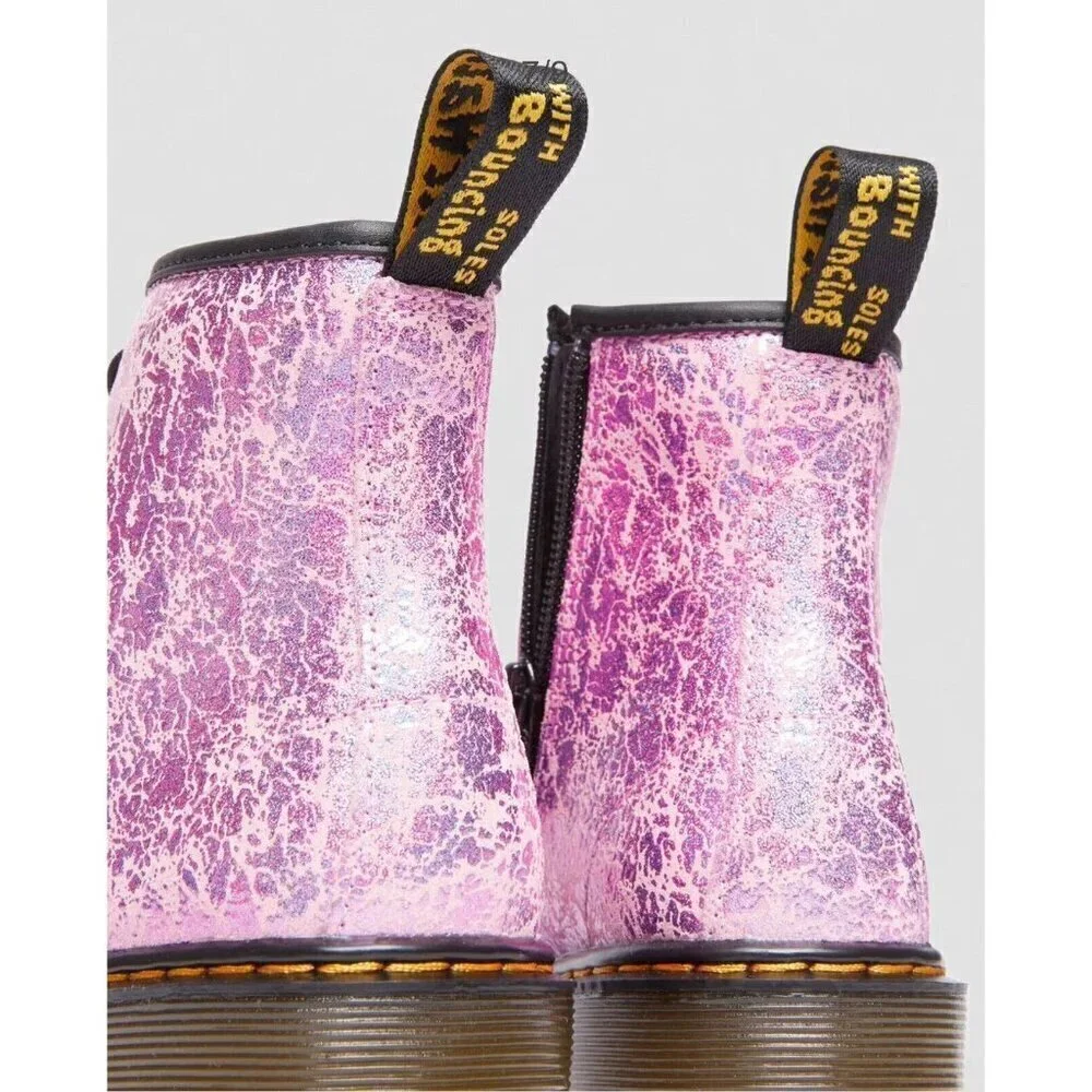 NEW! Dr. Martens Junior 1460 Crinkle Metallic Lace Up Boots Pink SZ 3